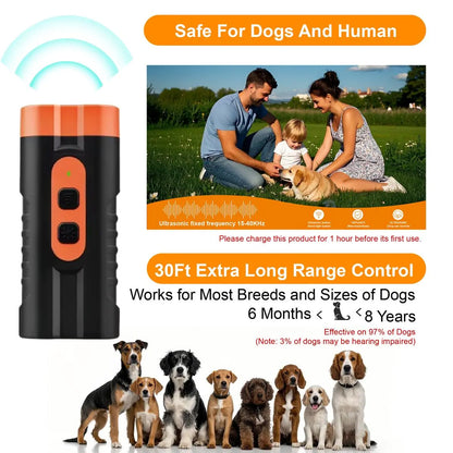 New Upgraded Two Headed Sonic Dog Repeller Ultrasonic Bark Stopper Flashlight 2 in 1 Device Rechargeable Portable Pet Barking Control Tool Must Have Pet Essentials for Dog Walkers Pet Lovers
